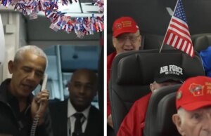 Barack Obama verrast vliegtuig vol veteranen op reis naar Washington DC